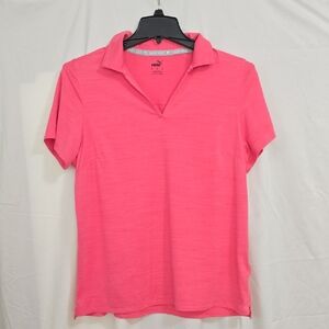 PUMA Cloudspun Women's XL Vibrant Pink Short Sleeve V-Neck Golf Top